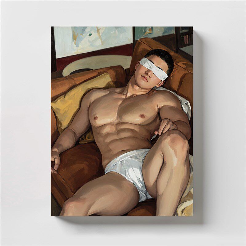 肌肉男高清装饰画休息卧室挂画喷绘油画室内靠墙工作室男体艺术