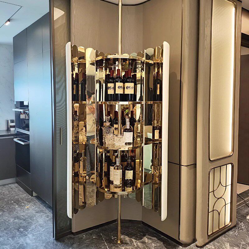 意式轻奢圆柱酒柜别墅豪宅客厅高端家用不锈钢红酒柜展示柜定制