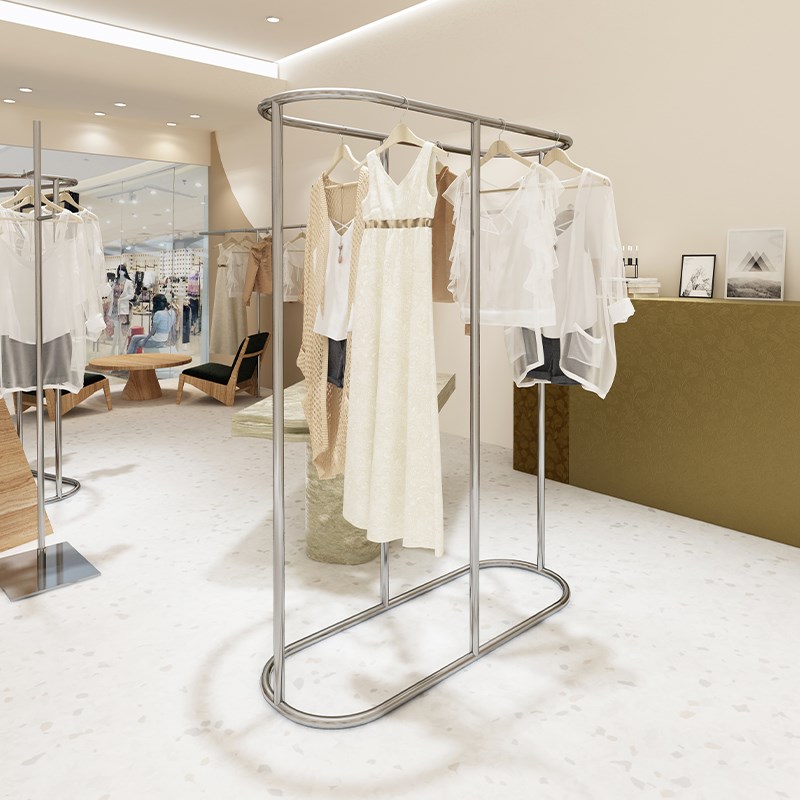 服装店展示架落地式女装店不锈钢挂衣架男女童装货架椭圆形中岛架