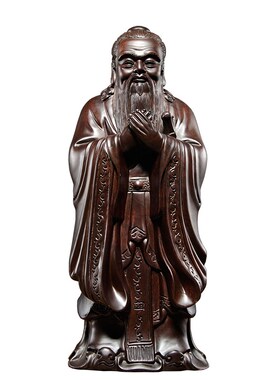 黑檀木雕刻孔子雕像摆件实木新中式孔夫子家居客厅办公装饰工艺品