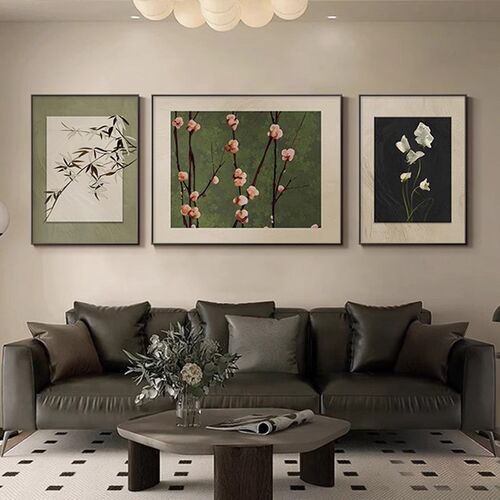 新款法式装饰画高级客厅沙发背景墙挂画复古小众艺术组合美式壁画