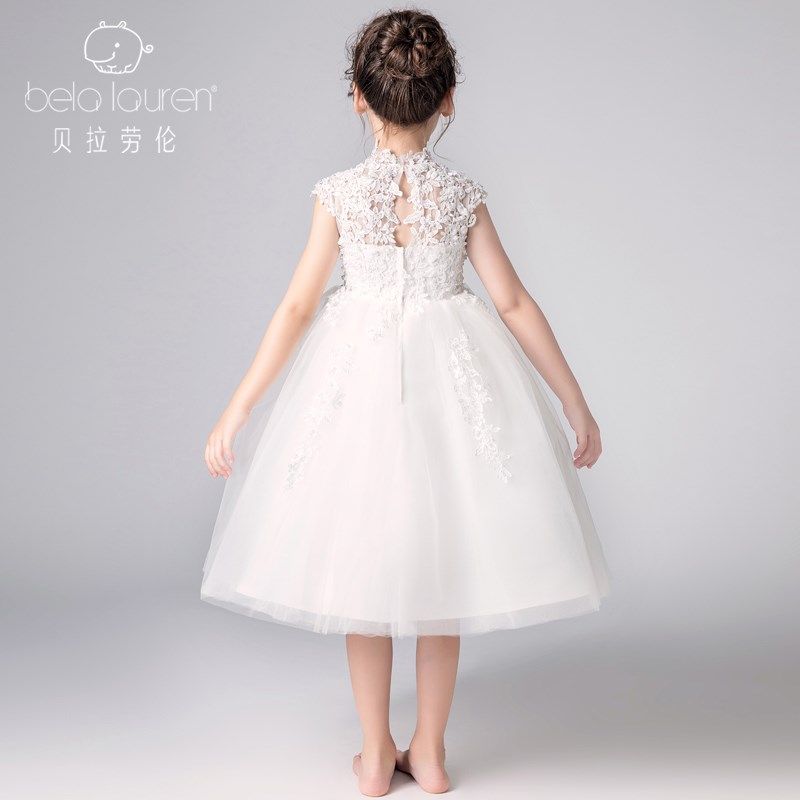 白色公主裙女童婚纱裙生日晚礼服秋季小主持人儿童钢琴演出服花童