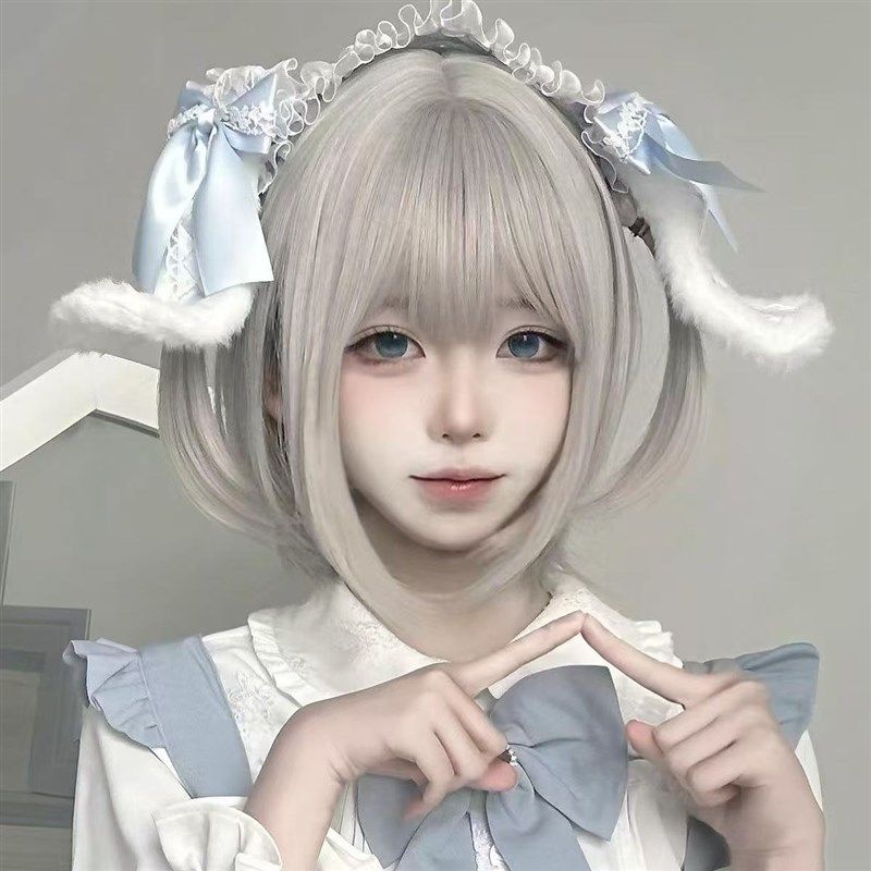 纤韵佳人假发女30cm短发网红lolita自然jk短卷发齐刘海氛围感软妹