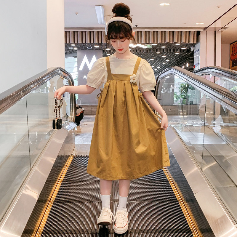 女童连衣裙夏装时髦背带裙2023新款洋气女孩网红夏季套装裙子大童