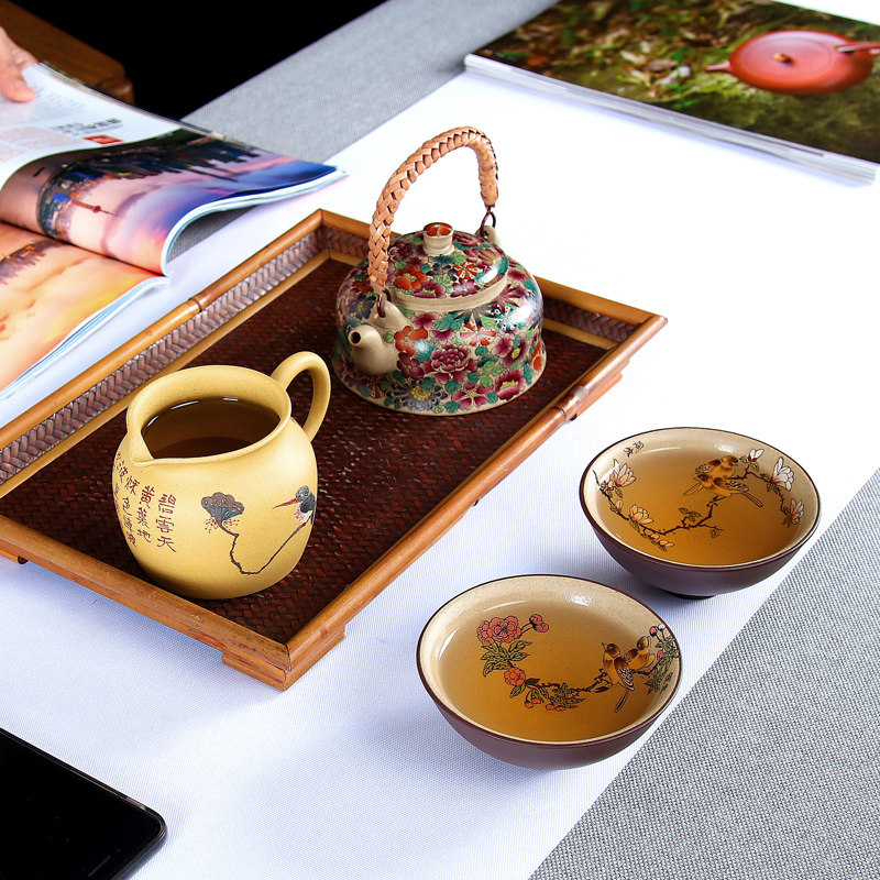 指间陶艺 精品紫砂公道杯 纯手工公杯 泥绘分茶器茶漏套装分茶杯