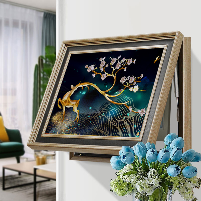 轻奢电表箱装饰画免打孔遮挡配电箱壁画可推拉电闸盒欧式客厅挂画