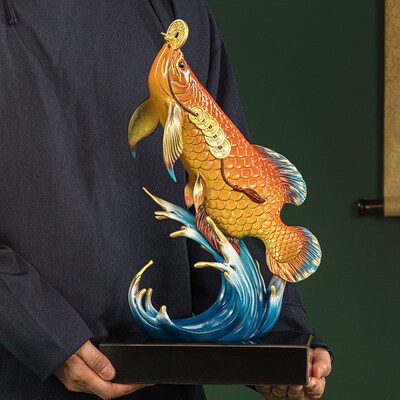 铜鱼摆件旺财聚财金龙鱼高端大气客厅酒柜办公室桌面书房装饰礼品
