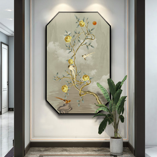新中式装饰画客厅沙发背景墙挂画中国风餐厅装饰画花鸟图玄关壁画