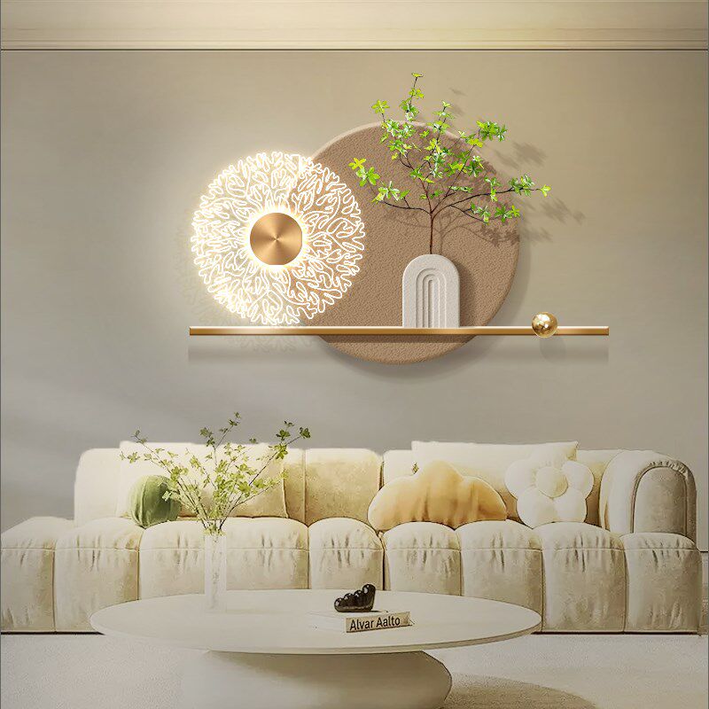 奶油风餐厅挂画装饰画带灯轻奢高级感沙发背景墙绿植led发光壁画