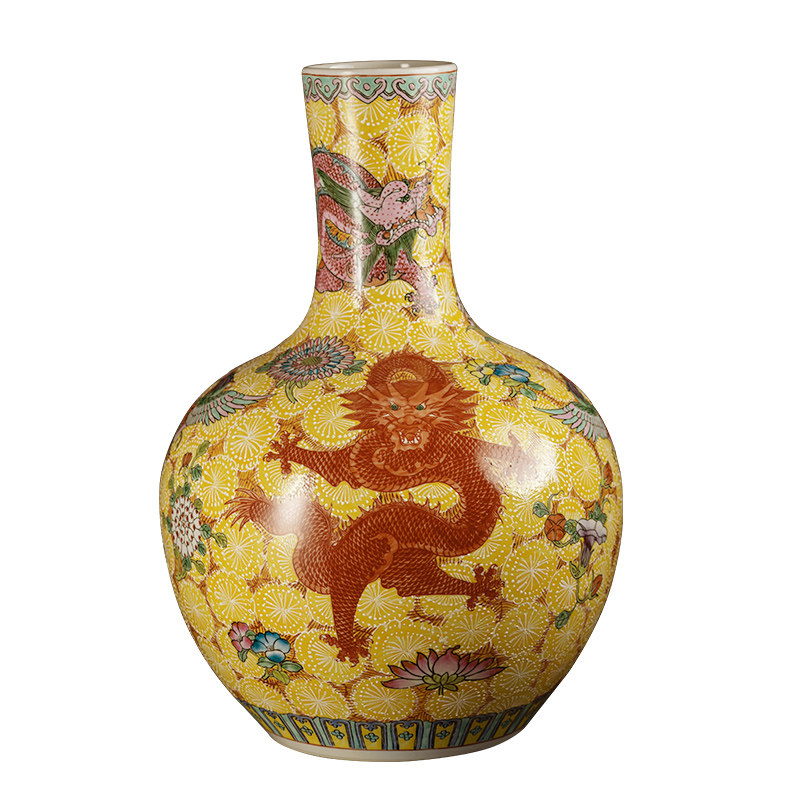 景德镇陶瓷花瓶手绘天球瓶仿古中式客厅电视柜角几家居装饰品摆件
