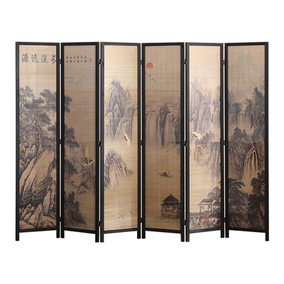 复古怀旧实木屏风隔断中式水墨竹制折屏酒店办公室双面玄关门屏风