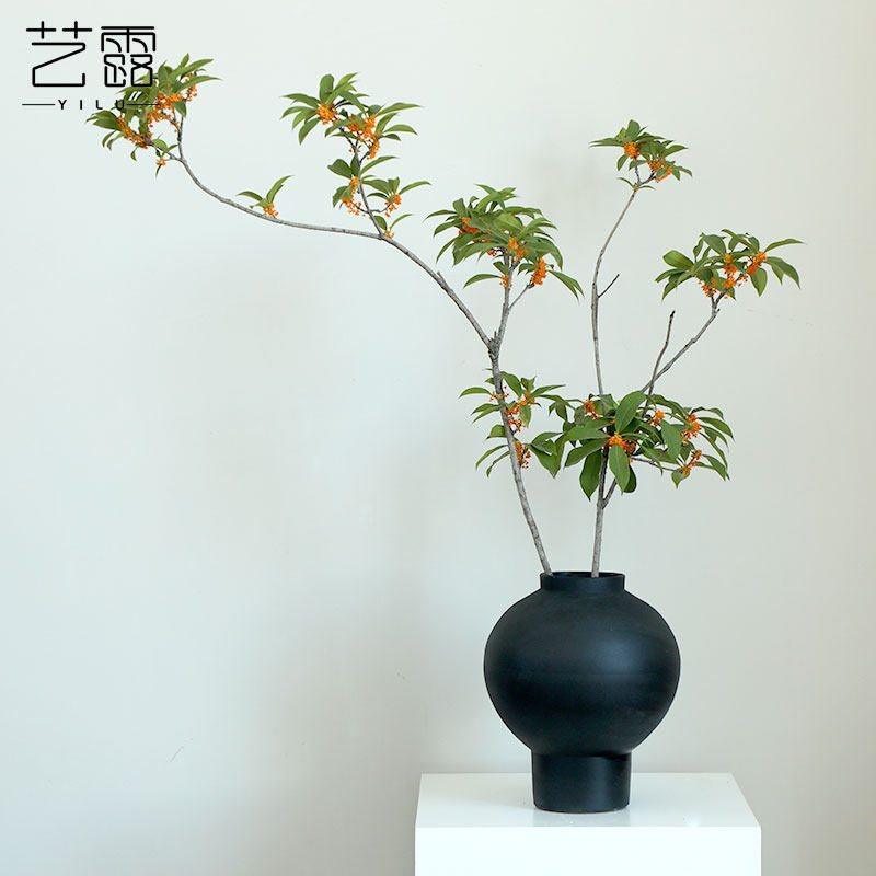 陶瓷花瓶高级感侘寂风花器日式黑中古复古装饰民宿月亮罐水培陶罐