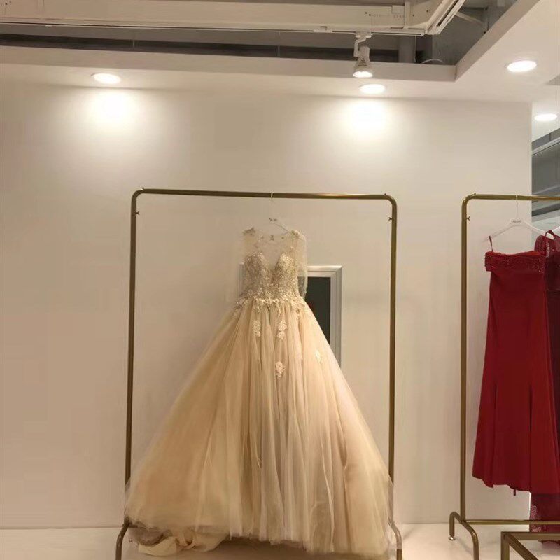 服装店衣服展示架婚纱童装中岛架落地式金色可移动挂衣架带轮人气