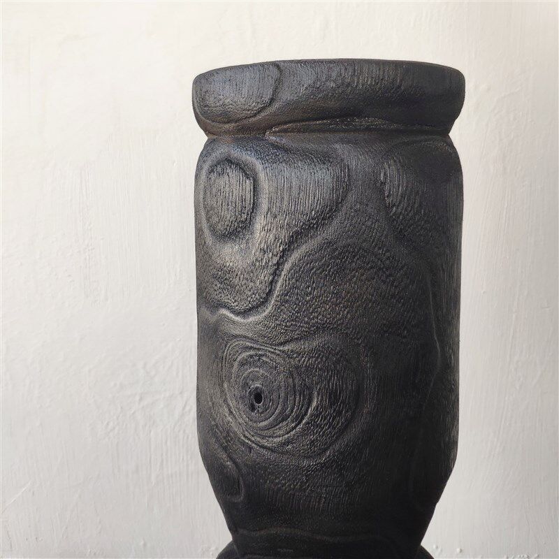 侘寂风实木插花瓶圆柱花器摆件民宿家居软装饰品日式禅意落地摆设