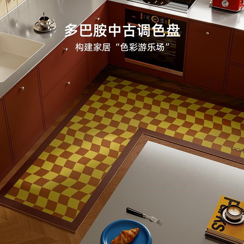 午后柏林中古风L形厨房地垫防滑防油可擦免洗耐脏7字型全铺垫定制