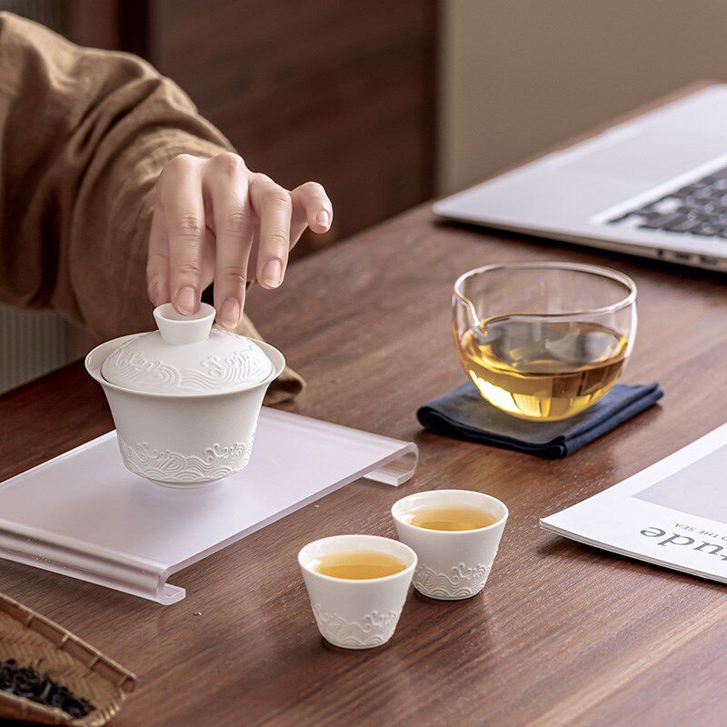 沧海便携式一人饮茶具旅行套装盖碗一壶二杯户外泡茶具快客杯礼品