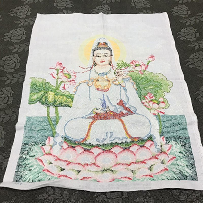纯手工十字绣成品坐莲观音盛世观音娘娘佛像滴水求子线绣菩萨包邮