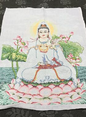 纯手工十字绣成品坐莲观音盛世观音娘娘佛像滴水求子线绣菩萨包邮
