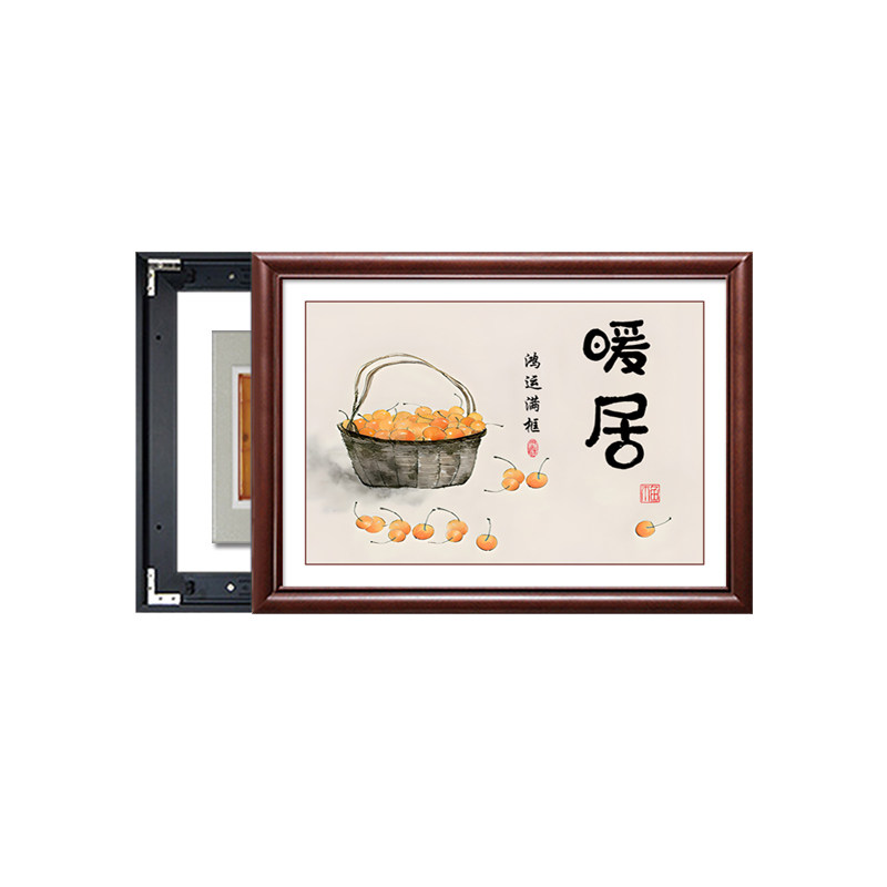 新中式电表箱画装饰画免打孔实木框遮挡挂画电表盒餐厅电闸盒壁画