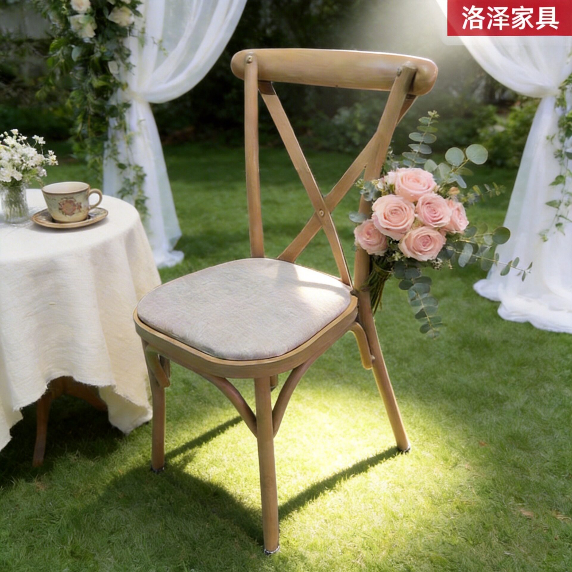 现货中式复古背被椅田园风家用咖啡厅简约餐椅婚礼户外草坪宴会椅