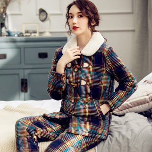 冬季 纯棉保暖月子服家居服套装 女长袖 睡衣 夹棉女冬加厚加肥加大码