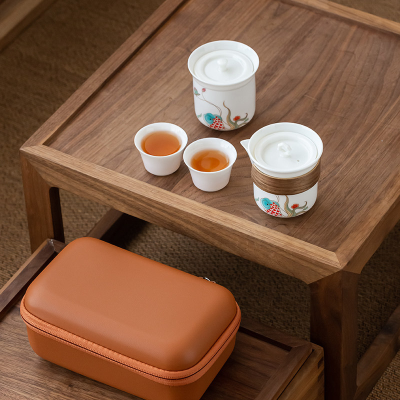 德化陶瓷户外功夫茶具包套装可携式一壶两杯小套茶壶茶杯一体单人