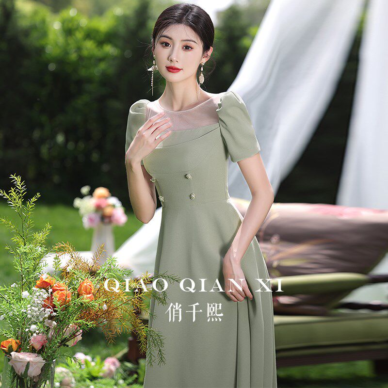 小个子婚礼伴娘服2024新款夏季平时可穿高级感毕业姐妹团礼服裙女