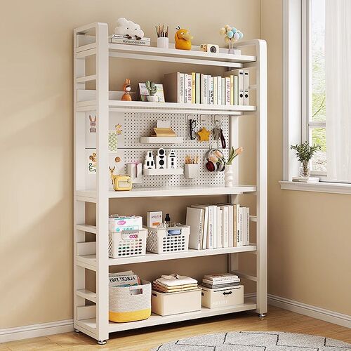 转角洞洞板书桌书架家用电脑桌一体儿童升降桌学习桌书柜组合靠墙