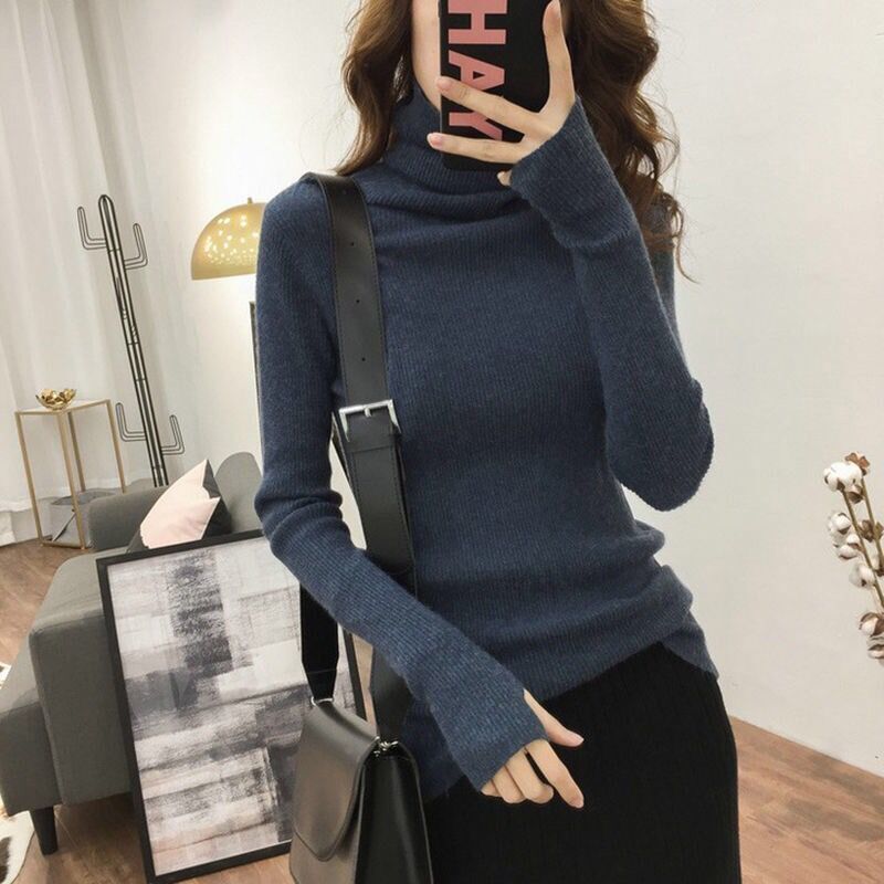 漏手指打底毛衣女带手套针织衫袖子洞上衣高领连带手套线衫打底衫