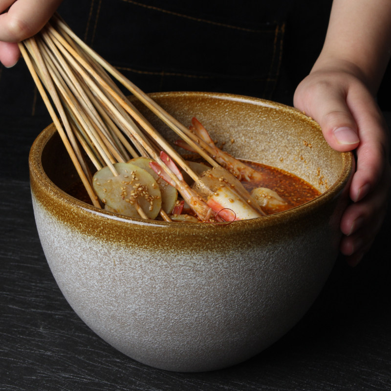 钵钵鸡容器专用大号碗饭盆陶瓷冷锅串串香汤盆粗陶鸡屯火锅商用盅图片