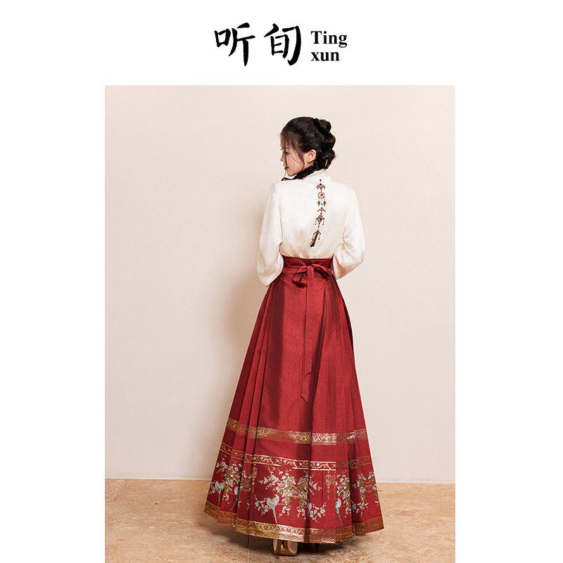 听旬嘉姻秋冬新品汉服女改良长款红色纯羊毛大衣过年服婚服敬酒服