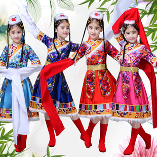 儿童藏族舞蹈演出服女童水袖 舞台表演服少数民族果卓热巴堆谐锅庄