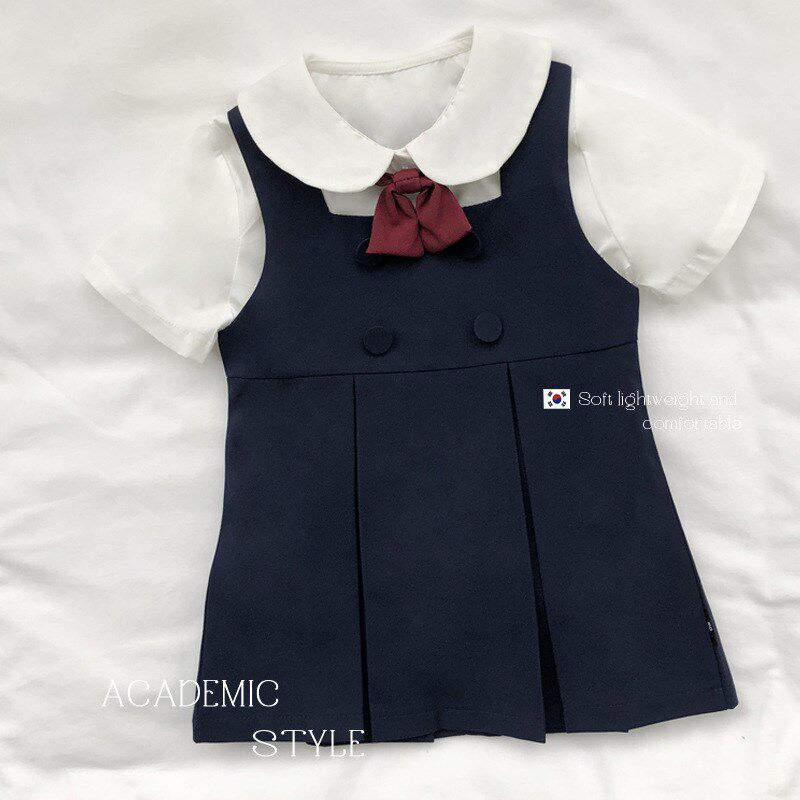 女童JK制服背心裙儿童2024夏季新款女宝宝学院风短袖连衣裙两件套