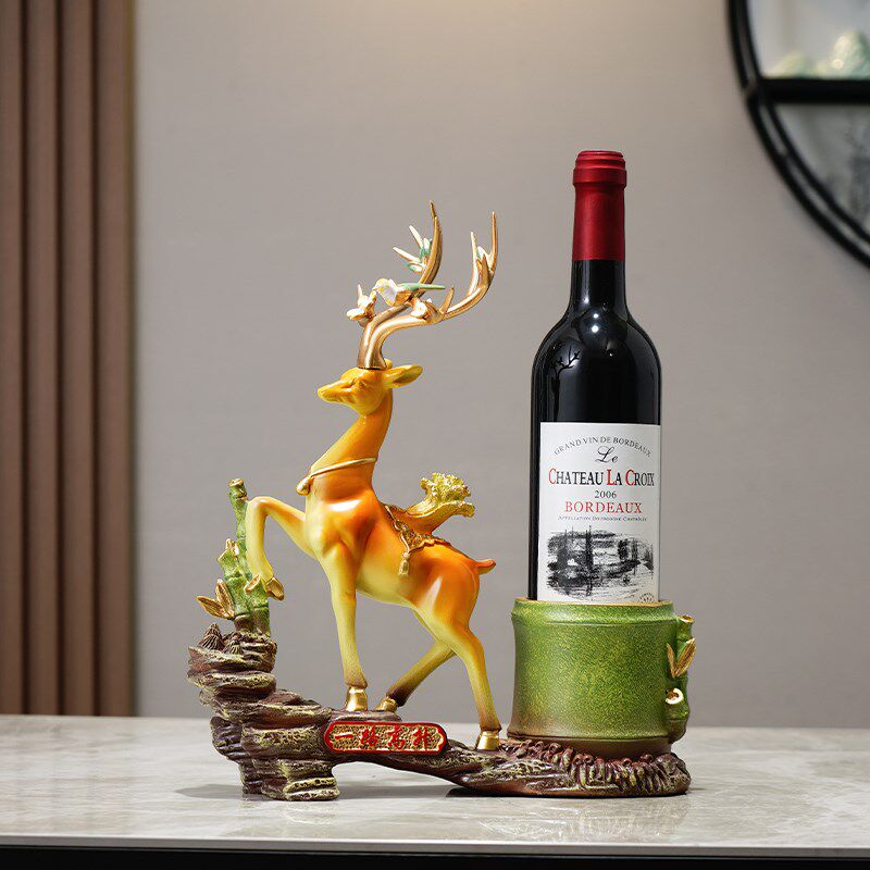 新中式酒柜摆件一鹿高升红酒架收纳入户玄关电视柜创意家居装饰品