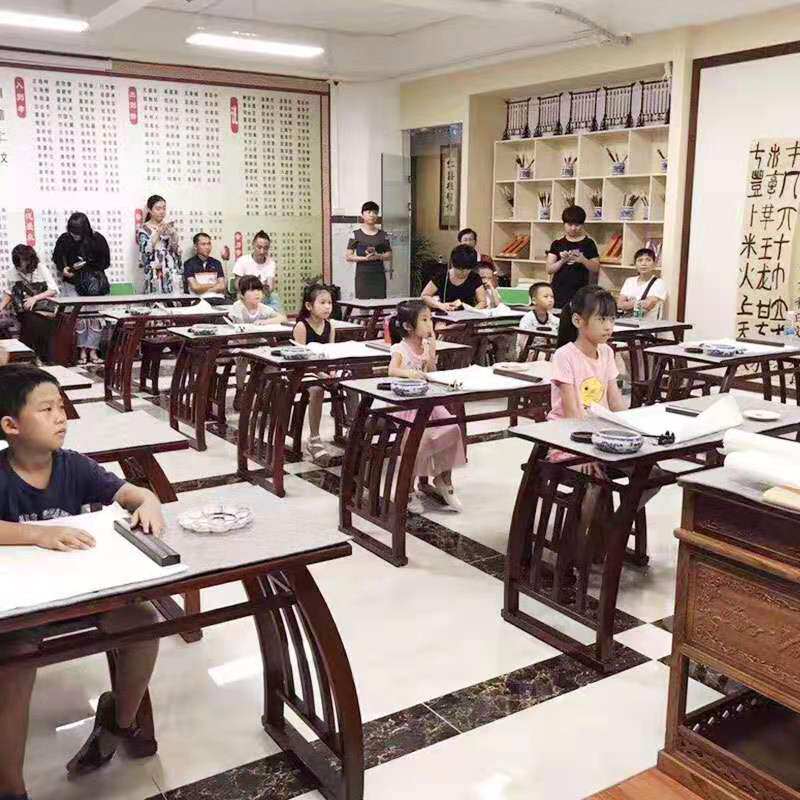 实木国学桌马鞍桌培训班课桌椅古典双人学生书画桌中式国学课桌