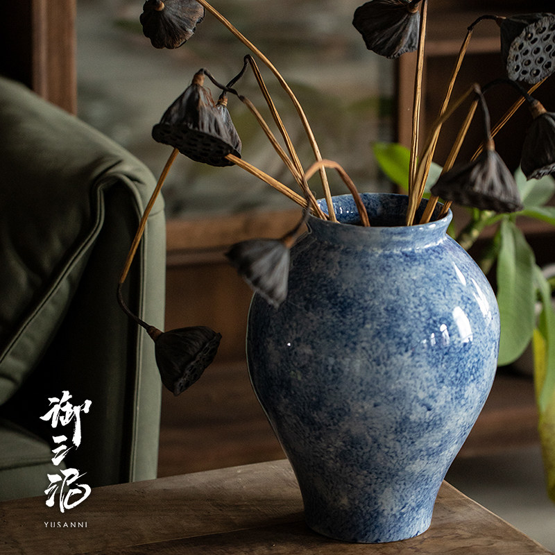 景德镇手绘青花养鲜花陶瓷大花瓶花器插花新中式复古田园客厅装饰