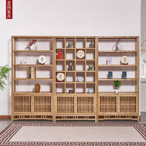 新中式实木博古架茶具架榆木家具置物多宝阁柜茶室茶叶架子展示架