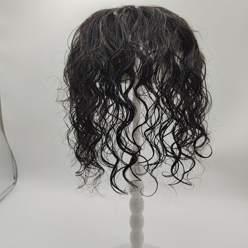 假发片女头顶真发遮白发增发量蓬松卷刘海假发轻薄自然卷发补发片