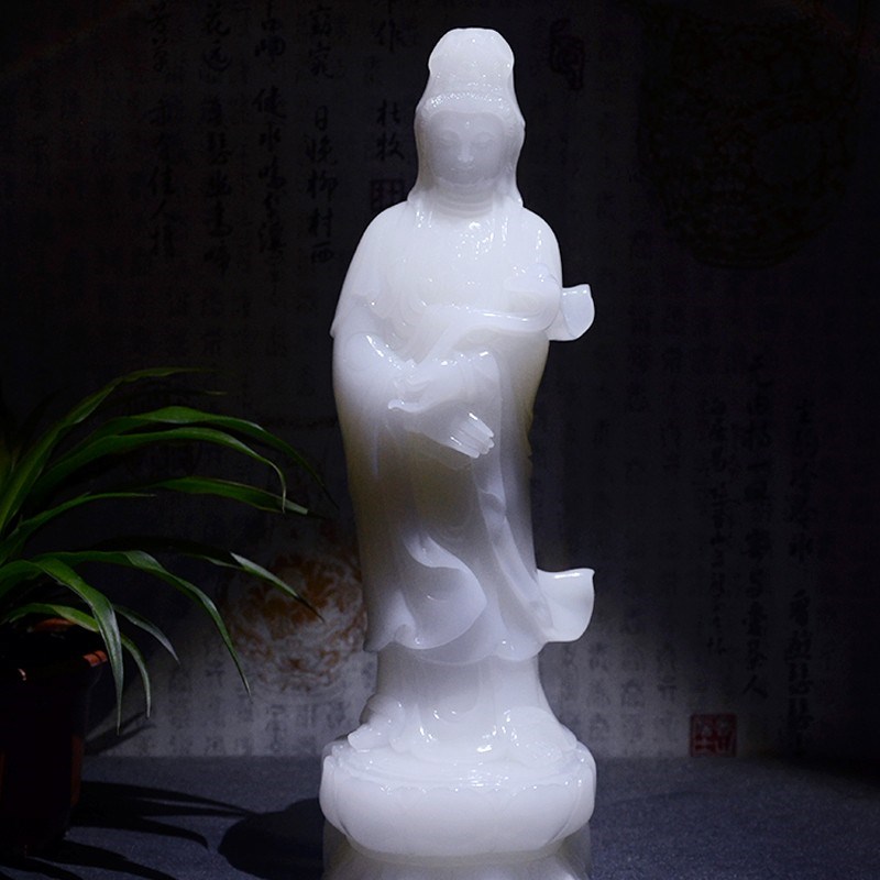 天然白玉观音吉祥保平安健康摆件家居客厅房间大堂摆件
