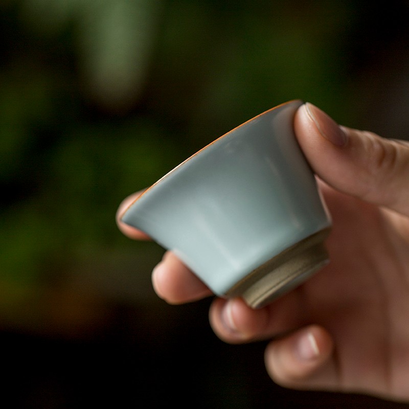 厚湖窑汝窑主人杯单杯陶瓷功夫茶具品茗杯汝瓷茶杯开片可养小杯子
