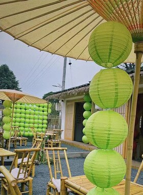 橘色古风纸灯笼橙色中式氛围炉煮茶户外场景布置摄影道具国风挂饰