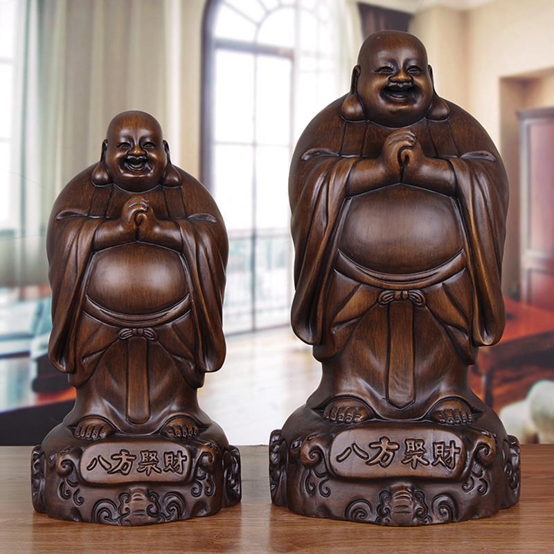 招财弥勒佛摆件实木雕八方大肚笑佛像办公室桌面客厅装饰开业礼品