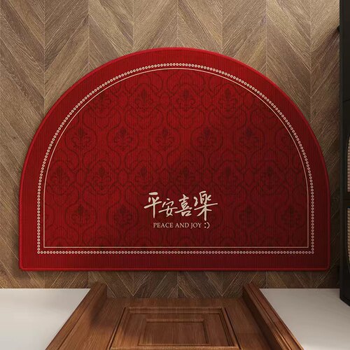 中式红色喜庆半圆形地垫入户门进门入户玄关圈绒蹭灰可定制地毯