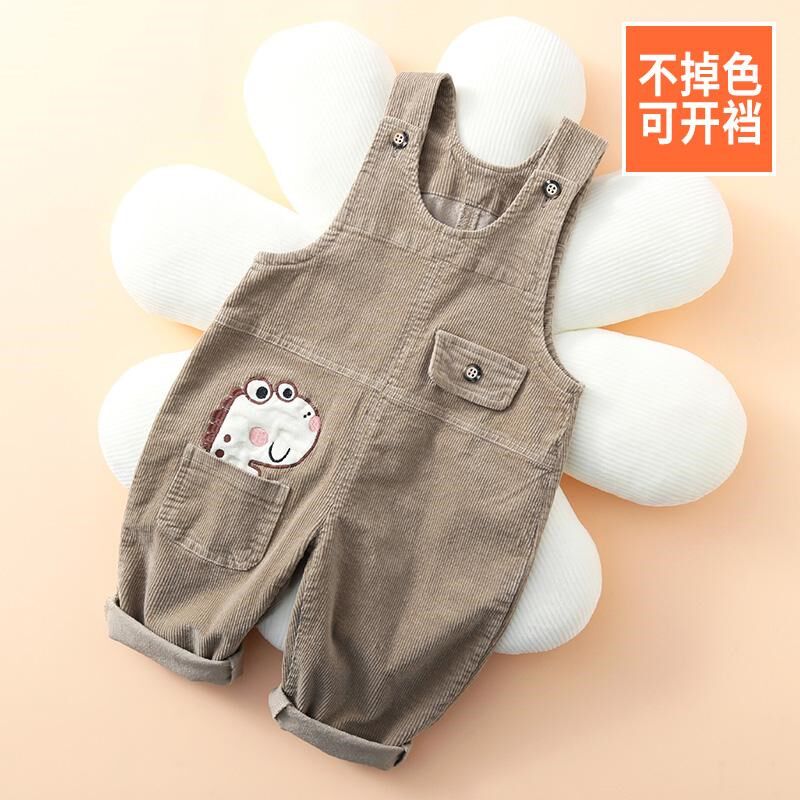 宝宝背带裤春秋新款可开裆男童儿童1-2-3岁灯芯绒裤婴儿纯棉裤子