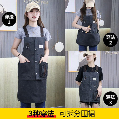 厚帆布欧美围裙定制男士园艺师工作服木工耐磨多口袋可拆分围腰女