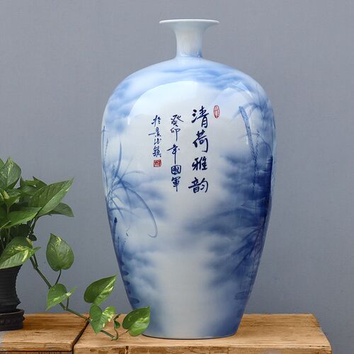 手绘景德镇陶瓷花瓶青花瓷中式玄关电视柜客厅装饰家居摆件吴国军