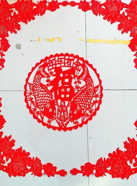 中式复古玻璃门贴纸店铺橱窗新年窗花中国风福字对角贴装饰绒布贴