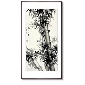 思荷纯手绘竹子中式入户走廊玄关装饰壁画办公室书房水墨禅意挂画
