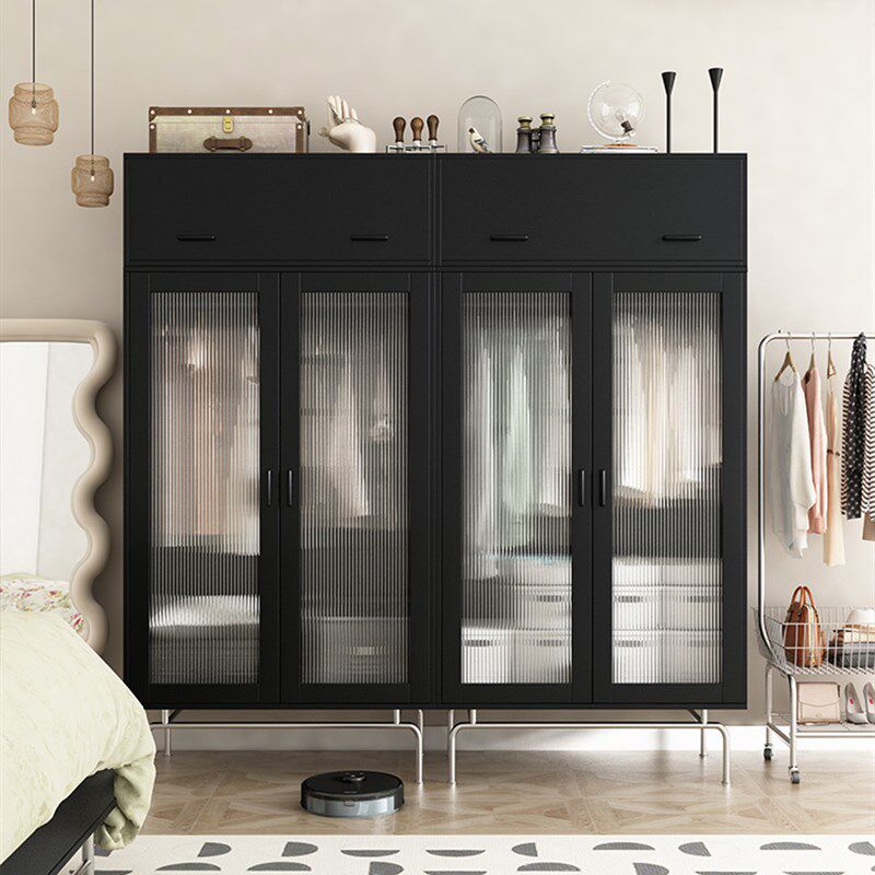 黑色衣柜实木法式简易收纳柜两门衣橱复古民宿家用卧室推拉门衣柜