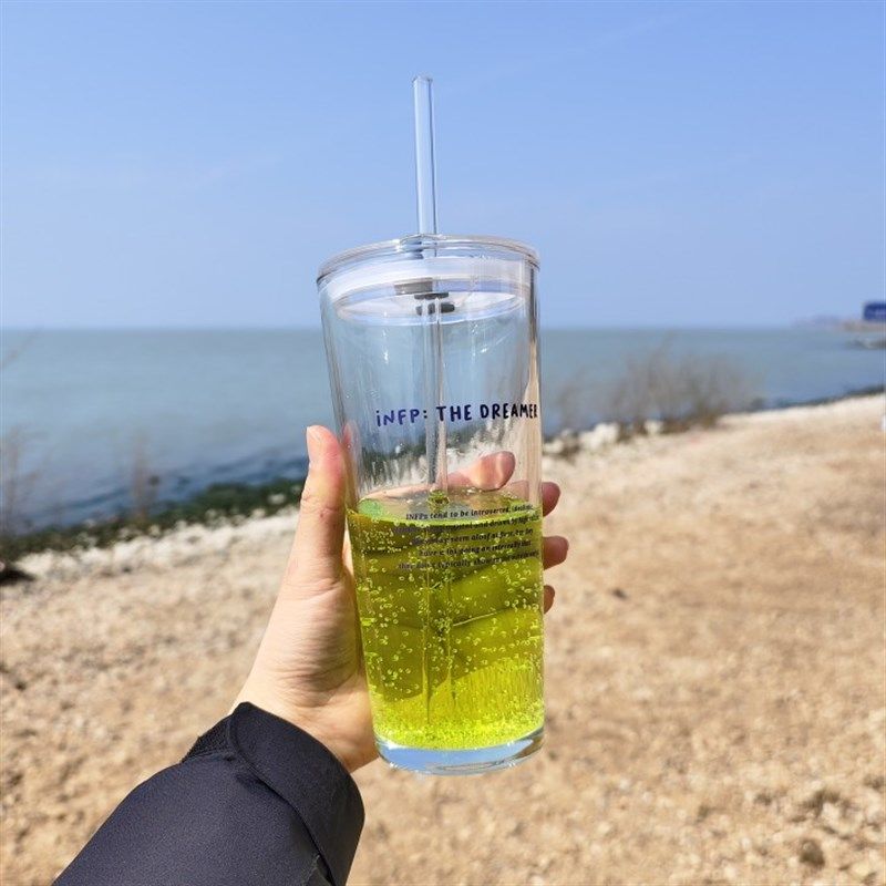 大容量吸管杯订制印字玻璃杯定制水杯印logo广告杯礼品杯定做茶杯